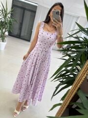 My 4009 Fresh Floral Kare Yaka Lila Elbise