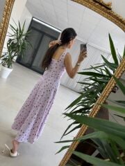 My 4009 Fresh Floral Kare Yaka Lila Elbise
