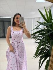 My 4009 Fresh Floral Kare Yaka Lila Elbise