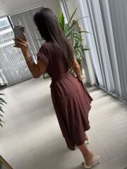 Ms 195 Gül Nakışlı Kahve Gömlek Elbise