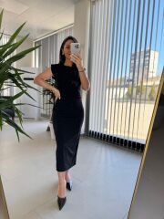 My 3708 Siyah Taşlı Kalem Elbise