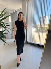 My 3708 Siyah Taşlı Kalem Elbise
