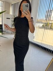 My 3708 Siyah Taşlı Kalem Elbise