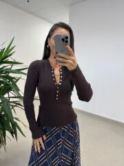 Mz 22823 A. Kahve Gold Düğmeli Triko
