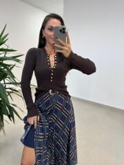 Mz 22823 A. Kahve Gold Düğmeli Triko