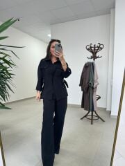 Art 4013 Tensel Kemer Detaylı Siyah Yelek Takım