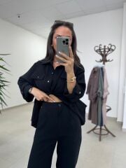 Art 4013 Tensel Kemer Detaylı Siyah Yelek Takım