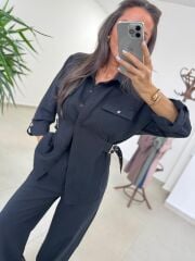 Art 4013 Tensel Kemer Detaylı Siyah Yelek Takım