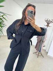 Art 4013 Tensel Kemer Detaylı Siyah Takım