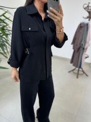 Art 4013 Tensel Kemer Detaylı Siyah Yelek Takım