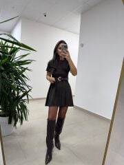 Bb 30485 Süet A.Kahve Kemerli Elbise