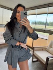 Fw 8098 Gray Striped Shorts Shirt Dress