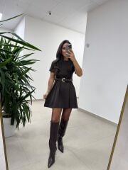 Bb 30485 Nubuk A.Kahve Kemerli Elbise