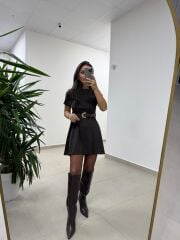 Bb 30485 Süet A.Kahve Kemerli Elbise