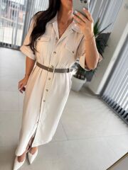 Fw 8118 Vizon Kemerli Tensel Taş Elbise