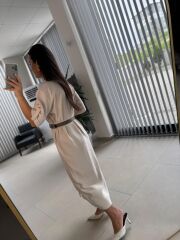 Fw 8118 Vizon Kemerli Tensel Taş Elbise