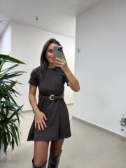 Bb 30485 Süet A.Kahve Kemerli Elbise