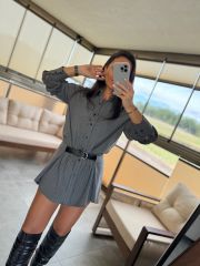 Fw 8098 Gray Striped Shorts Shirt Dress