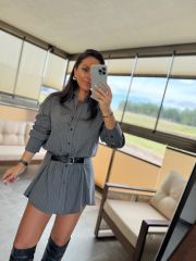 Fw 8098 Gray Striped Shorts Shirt Dress