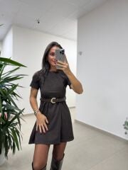 Bb 30485 Süet A.Kahve Kemerli Elbise