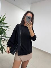 Ml 98215 Siyah Fermuar Detaylı Sweat