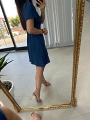 Floş indigo Kemik Düğmeli Elbise