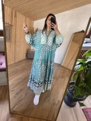 My 3043 Etnik maksiboy yeşil elbise