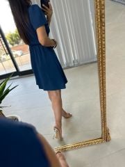 Floş indigo Kemik Düğmeli Elbise