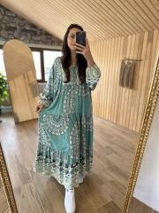 My 3043 Etnik maksiboy yeşil elbise