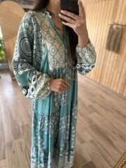 My 3043 Etnik maksiboy yeşil elbise