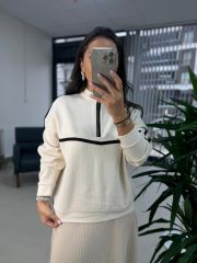 Sg Fermuar Detaylı Krem Triko Sweat