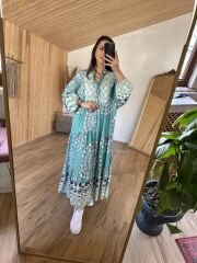 My 3043 Etnik maksiboy yeşil elbise