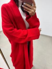 Qs 0006 Kırmızı Oversize Uzun Triko Hırka