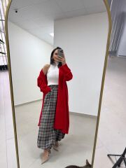 Qs 0006 Kırmızı Oversize Uzun Triko Hırka