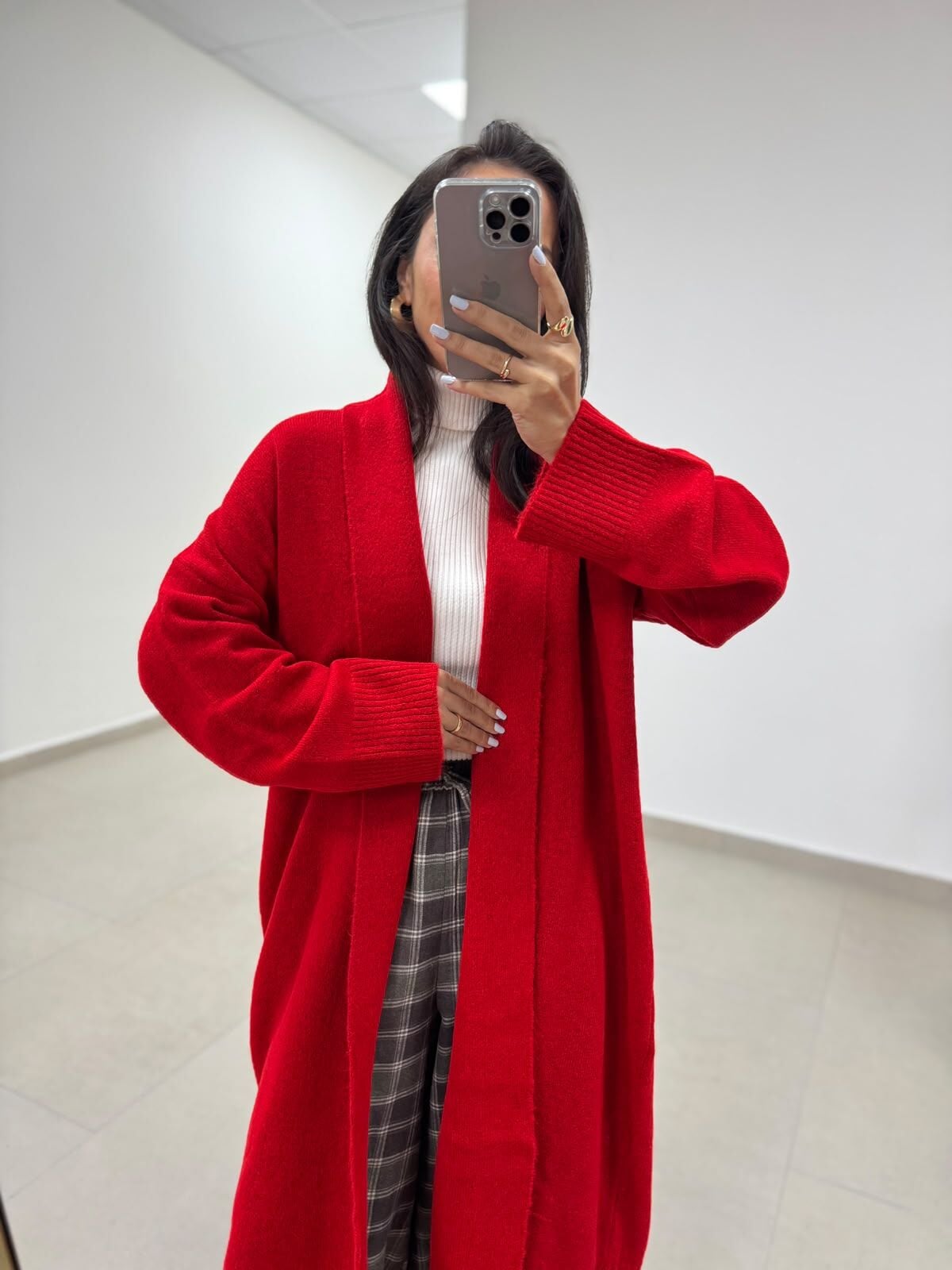 Qs 0006 Kırmızı Oversize Uzun Triko Hırka