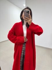 Qs 0006 Kırmızı Oversize Uzun Triko Hırka