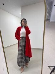 Qs 0006 Kırmızı Oversize Uzun Triko Hırka