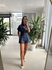 Ms Gold Çıtçıt Detaylı Denim Tulum