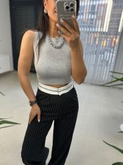 Gk Şerit Çizgili Siyah Pantolon