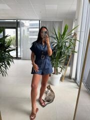 Ms Gold Çıtçıt Detaylı Denim Tulum