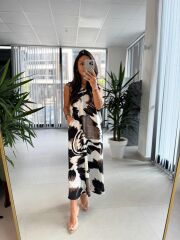 Bb 30156 Ekru-Kahve Renk Geçişli V Yaka Elbise