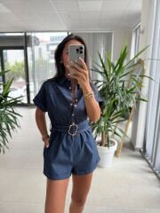 Ms Gold Çıtçıt Detaylı Denim Tulum