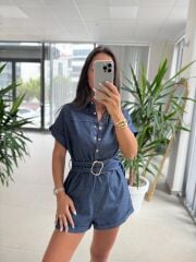 Ms Gold Çıtçıt Detaylı Denim Tulum