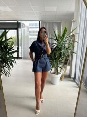 Ms Gold Çıtçıt Detaylı Denim Tulum