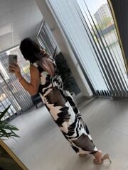 Bb 30156 Ekru-Kahve Renk Geçişli V Yaka Elbise