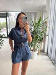 Ms Gold Çıtçıt Detaylı Denim Tulum