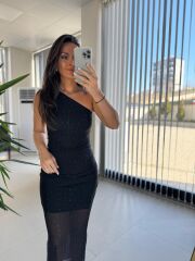 My 3703 Tek Omuz Dekolteli Taşlı Elbise