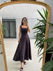 My 4009 Fresh Floral Kare Yaka Siyah Elbise