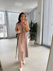 Fw 8118 Vizon Kemerli Tensel Kahve Elbise