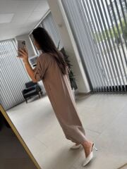 Fw 8118 Vizon Kemerli Tensel Kahve Elbise